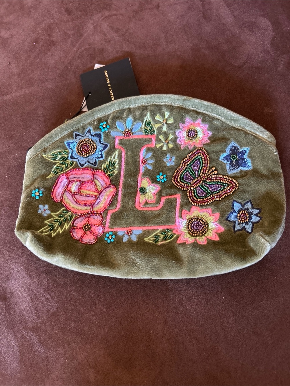 America And & Beyond Letter L INITIAL EMBELLISHED POUCH NWT A&B Bag Clutch Beads